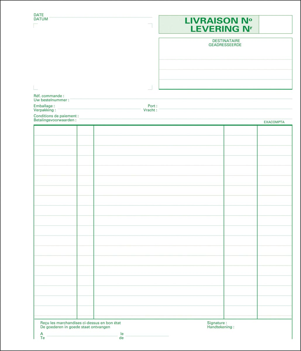 Exacompta leveringen, ft 21 x 18 cm, dupli (50 x 2 vel), tweetalig (NL/FR)