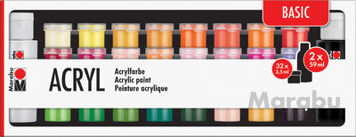 Marabu acrylverf set BASIC, 32 x 3,5 ml / 2 x 59 ml
