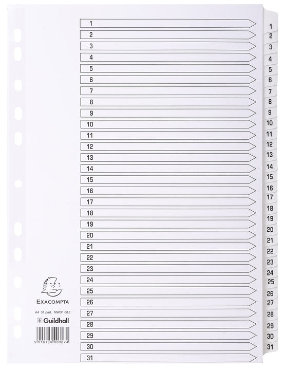 EXACOMPTA karton index 1-20, DIN A4, wit, 20 stuks