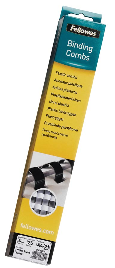 Fellowes bindruggen, doos van 25 stuks, 6 mm, wit