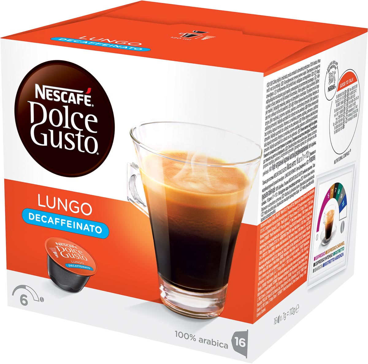 Nescafé Dolce Gusto koffiecapsules, Lungo Decaffeinato, pak van 16 stuks