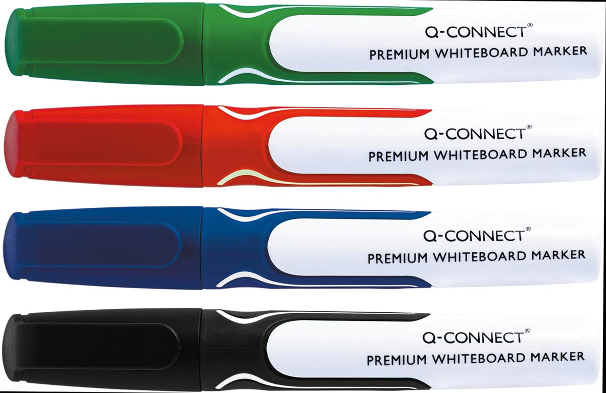 Q-Connect Premium whiteboard marker, ronde punt, geassorteerde kleuren, pak van 4 stuks