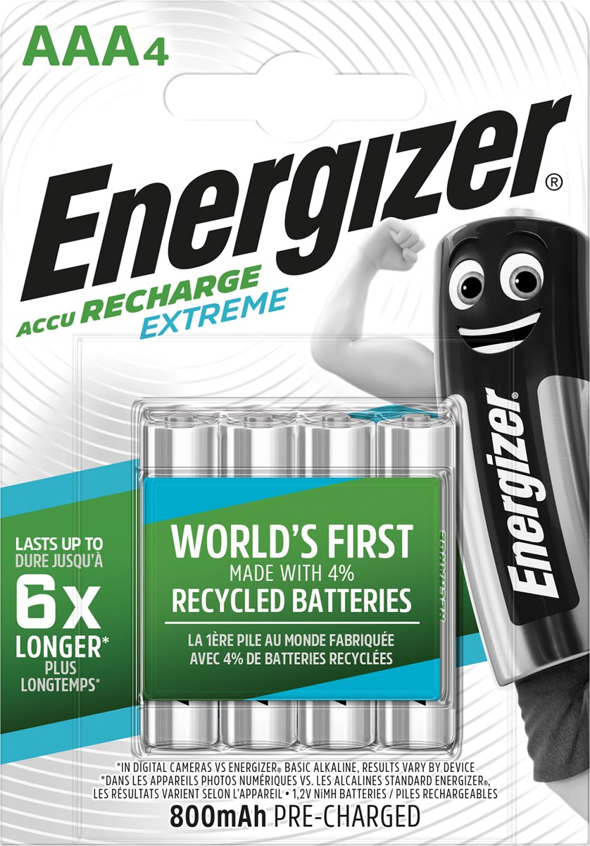 Energizer herlaadbare batterijen Extreme AAA, blister van 4 stuks