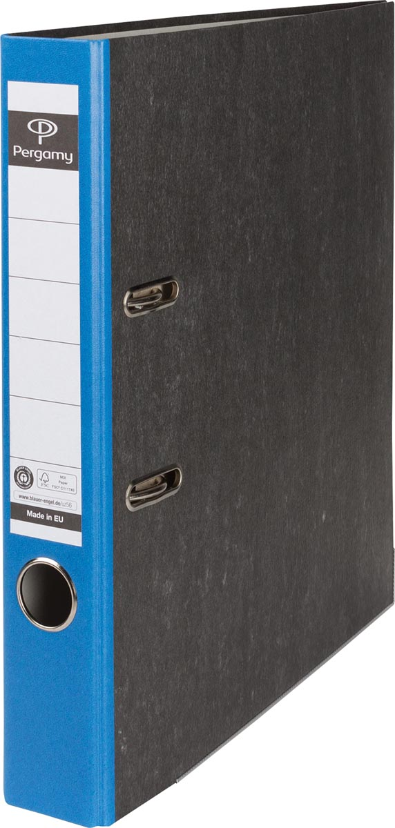 Pergamy ordner, voor ft A4, uit karton, rug van 5 cm, gewolkt blauw