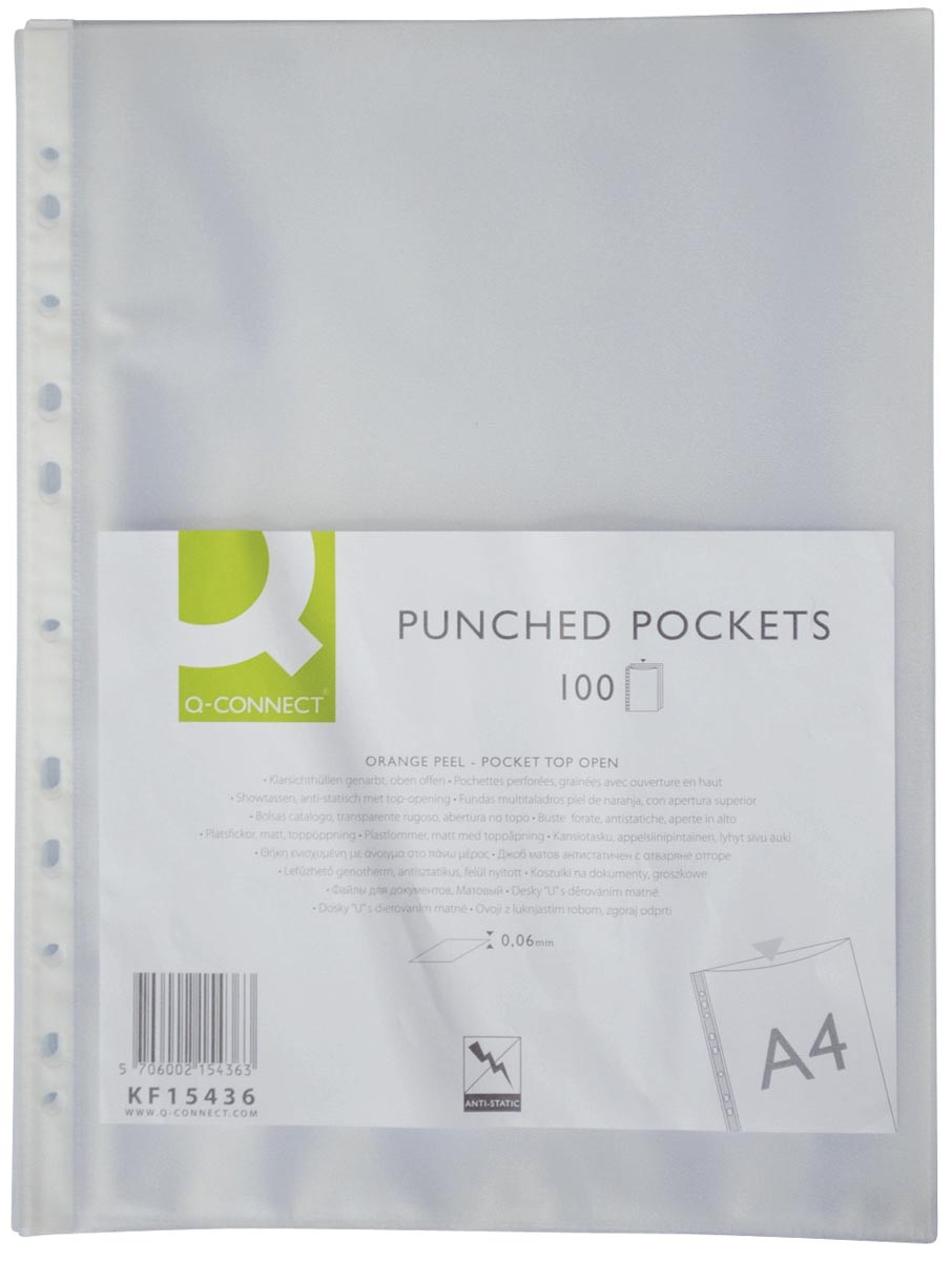 Q-Connect geperforeerde showtas 11-gaatsperforatie, gekorreld, 60 micron, pak van 100 stuks