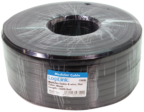 LogiLink telefoonkabel, 100 m, 6-aderig, plat, zwart