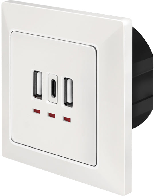 LogiLink inbouwdoos, 1x USB-C, 2x USB-A, wit