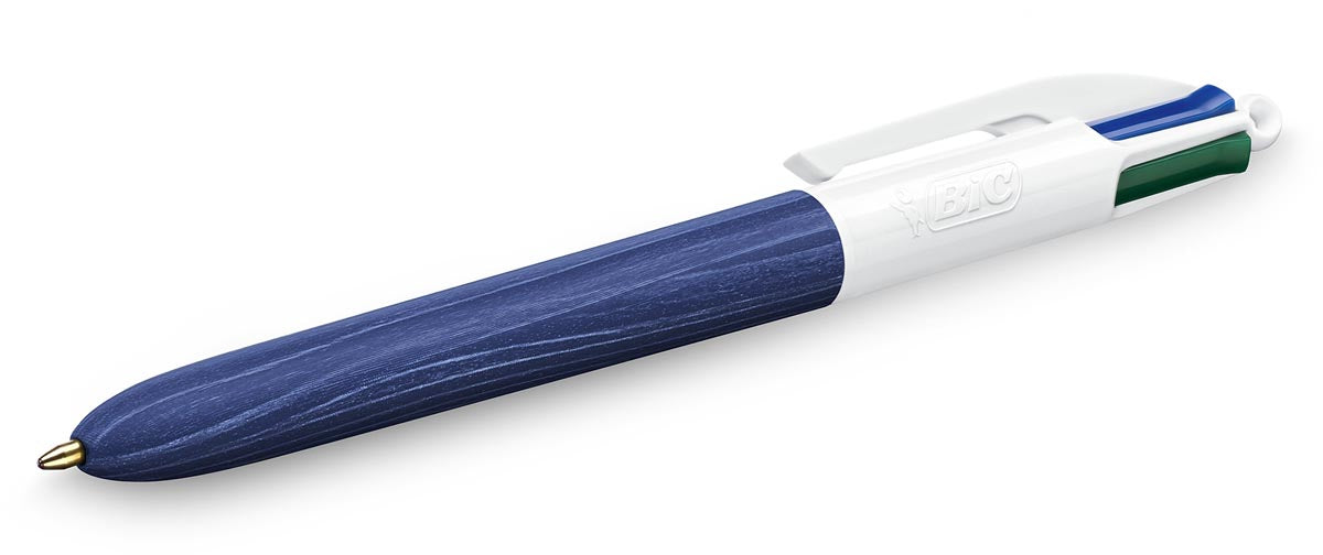Bic 4 Colours Wood Style balpen, medium, op blister