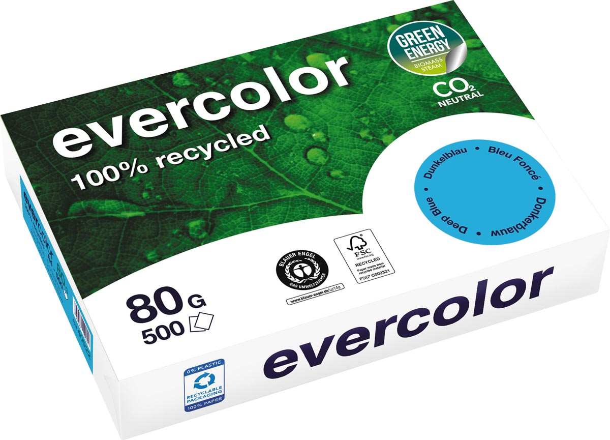 Clairefontaine Evercolor gekleurd gerecycleerd papier, A4, 80 g, 500 vel, donkerblauw