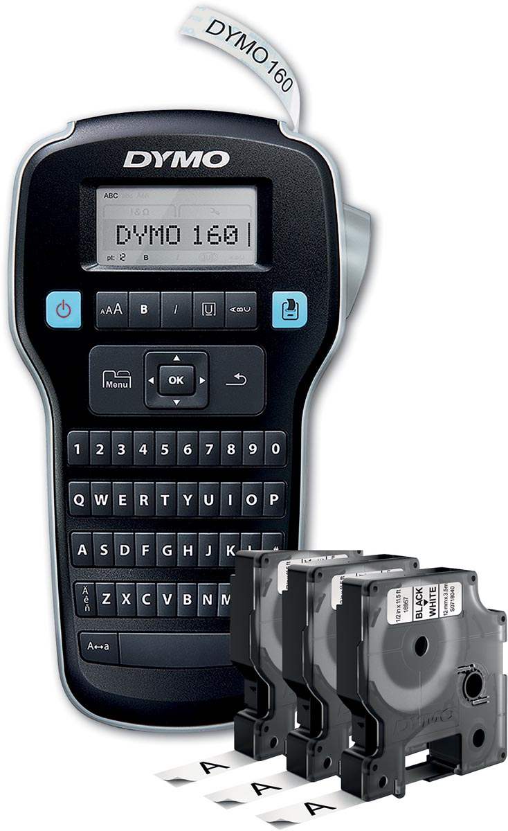 Dymo LabelManager 160 Value Pack: 3 x D1 tape, zwart op wit, 12 mm + 1 x LabelManager 160P, qwerty