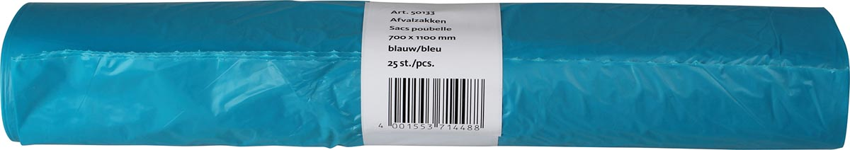 Vuilniszak 20 micron, ft 70 x 110 x 0,2 cm, 110-130 liter, HDPE recycled, blauw, rol van 25 stuks