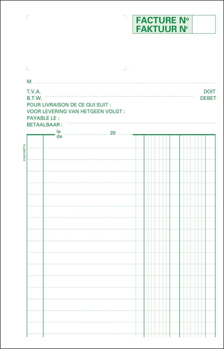 Exacompta factuurboek, ft 21 x 13,5 cm, tweetalig, dupli (50 x 2 vel)