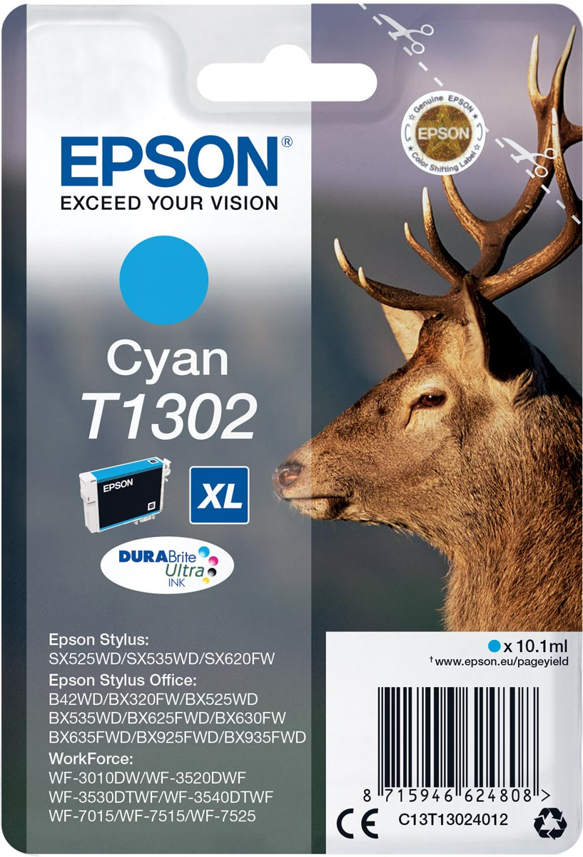 Epson inktcartridge T1302, 765 pagina's, OEM C13T13024012, cyaan