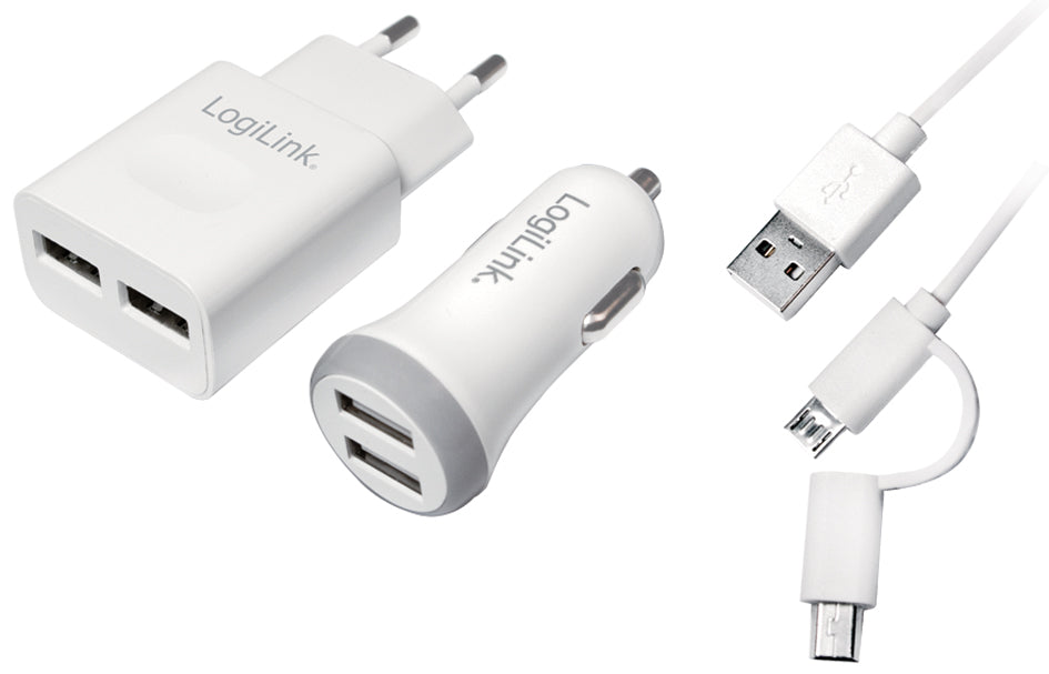LogiLink USB lader set, 2 stuks, elk 2x USB koppeling