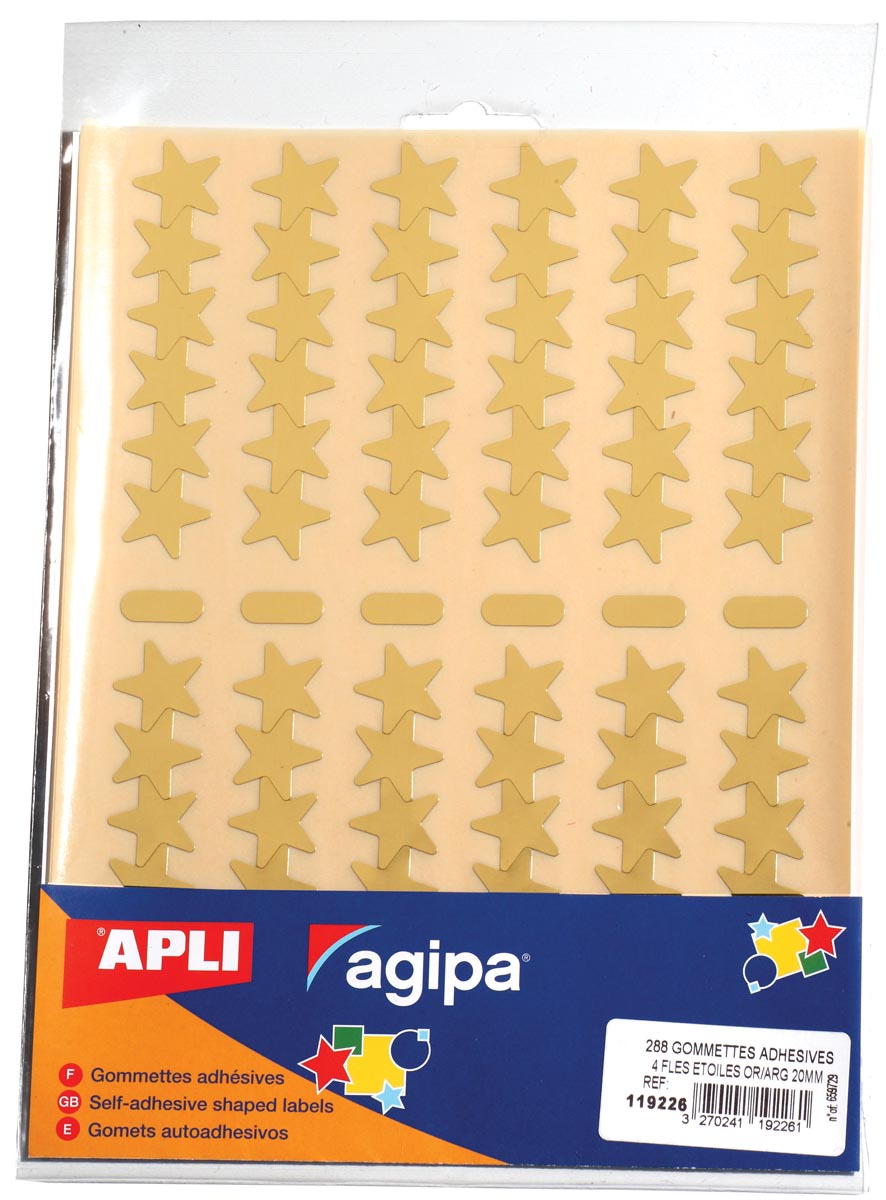Agipa metallic stickers, blister met 288 stuks, goud en zilver, ster 20 mm
