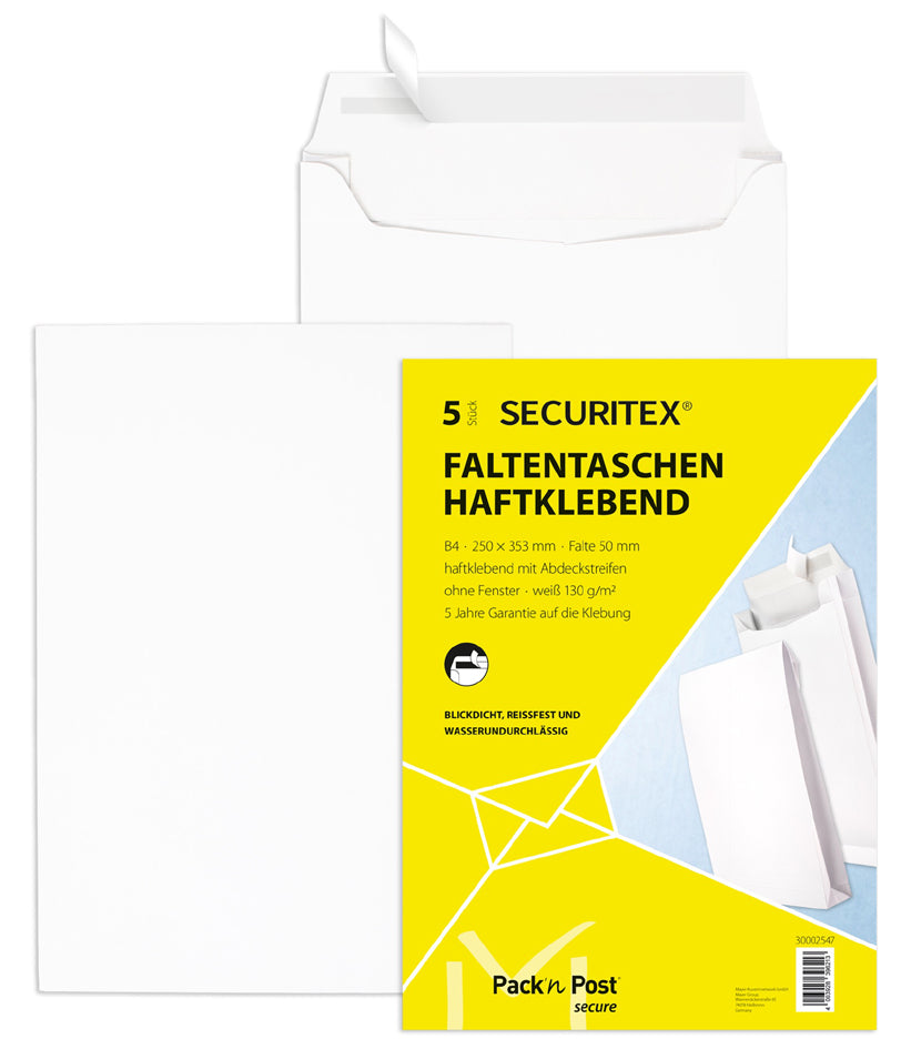 SECURITEX gevouwen enveloppe, B4, wit, zonder venster