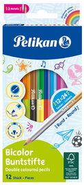 Pelikan tweekleurige kleurpotloden Bicolor, rond, 12-pak kartonnen doosje