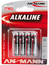 ANSMANN Alkalinebatterij ROOD, Micro AAA, blisterverpakking van 4