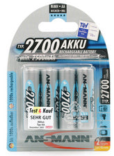 ANSMANN NiMH oplaadbare batterij Premium, Mignon AA, 2.700 mAh, blisterverpakking van 4 stuks