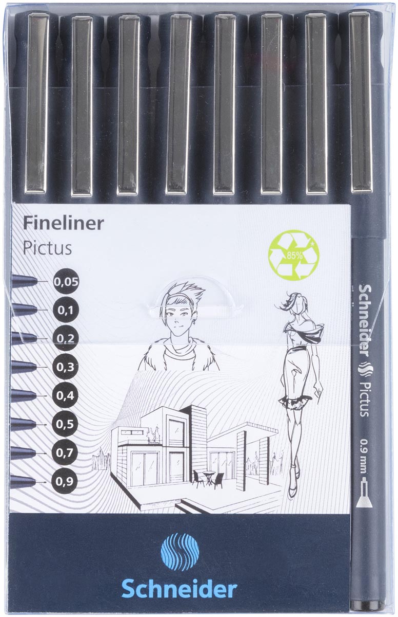 Schneider fineliner Pictus, etui van 8 stuks, zwart