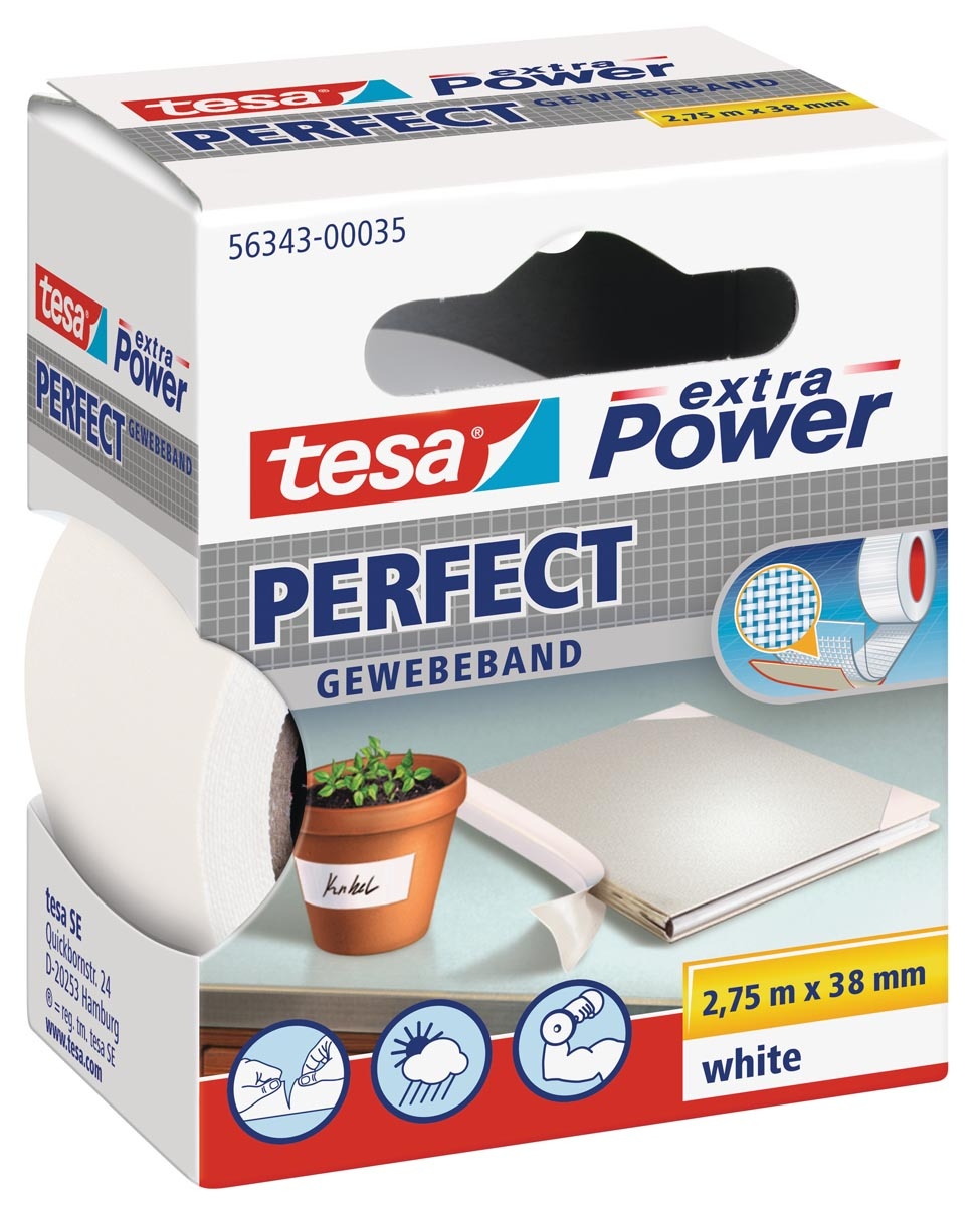 Tesa extra Power Perfect, ft 38 mm x 2,75 m, wit