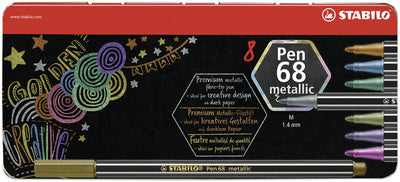 STABILO Pen 68 metallic vezeltip pennen, 6-delig metalen etui