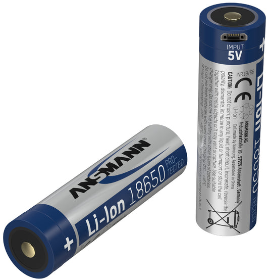 ANSMANN Li-Ion batterij 18650 met Micro-USB aansluiting, 2.600 mAh