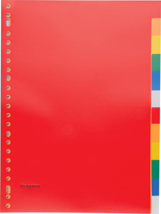 Pergamy tabbladen, ft A4, 23-gaatsperforatie, PP, 12 tabs in geassorteerde kleuren
