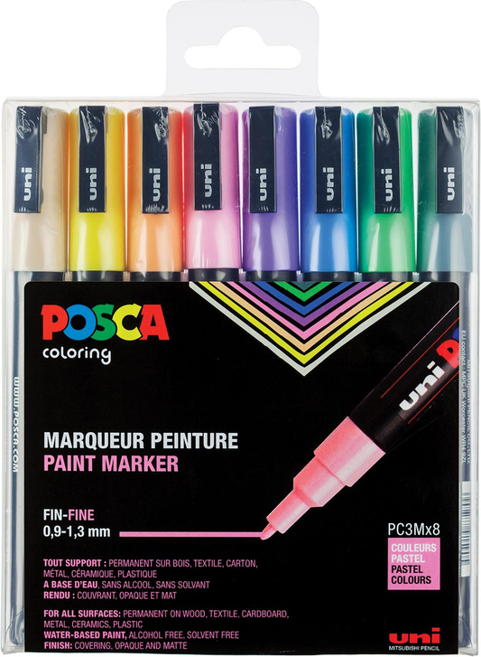 Posca paintmarker PC-3M,  set van 8 markers in geassorteerde pastelkleuren