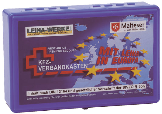 LEINA eerstehulpset voor in de auto Euro, inhoud DIN 13164, blauw