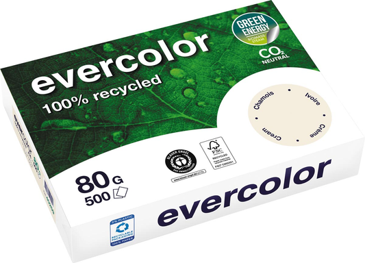 Clairefontaine Evercolor gekleurd gerecycleerd papier, A4, 80 g, 500 vel, ivoor