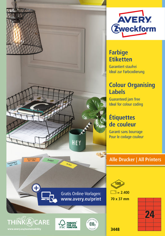 AVERY Zweckform Universele etiketten, 210 x 297 mm, rood