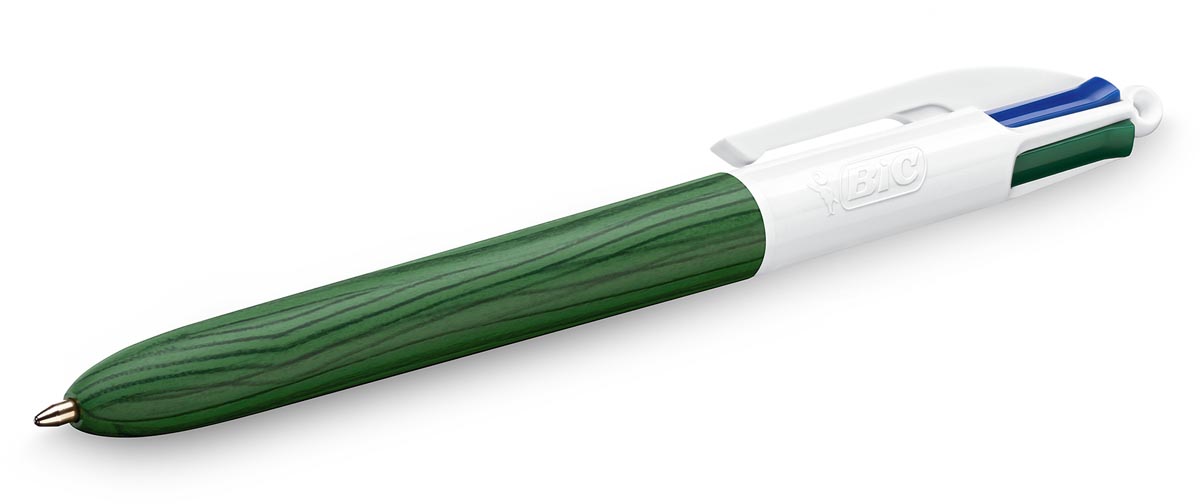 Bic 4 Colours Wood Style balpen, medium, op blister