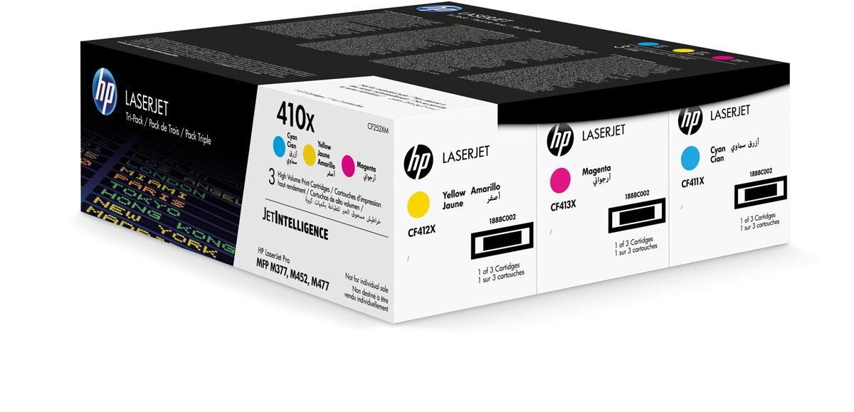 HP toner 410X, 5.000 pagina's, OEM CF252XM, cyaan, magenta en geel