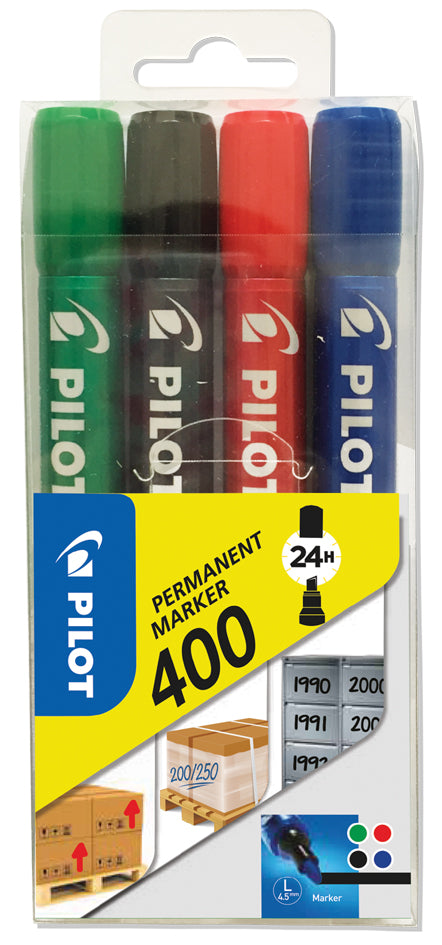 PILOT permanent marker 400, wigvormige punt, set van 4