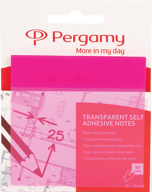 Pergamy transparante notes, ft 76 x 76 mm, 50 vel, roze