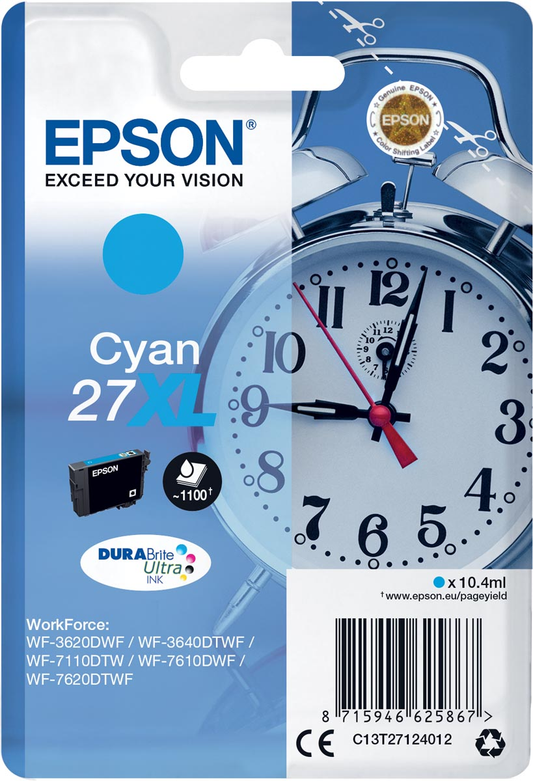 Epson inktcartridge 27XL, 1.100 pagina's, OEM C13T27124012, cyaan
