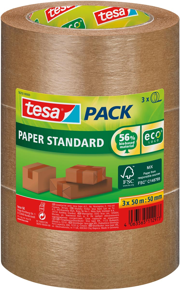 tesa verpakkingsplakband Paper Standard, ft 50 mm x 50 m, pak van 3 stuks