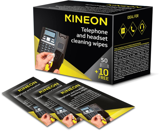 Kineon schoonmaakdoekjes voor telefoon en headsets, individueel verpakt, doos van 50 + 10 gratis