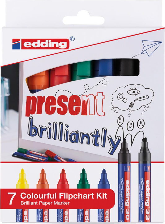 Edding Merkstift brilliant paper marker e-30 en e-33, blister met 7 stuks in geassorteerde kleuren