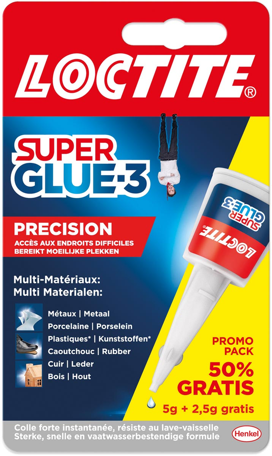 Loctite Secondelijm Super Glue Precision, 5 g + 50 % gratis, op blister
