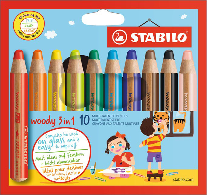 STABILO multigetalenteerd houtachtig 3 in 1 potlood, kartonnen etui met 10 stuks