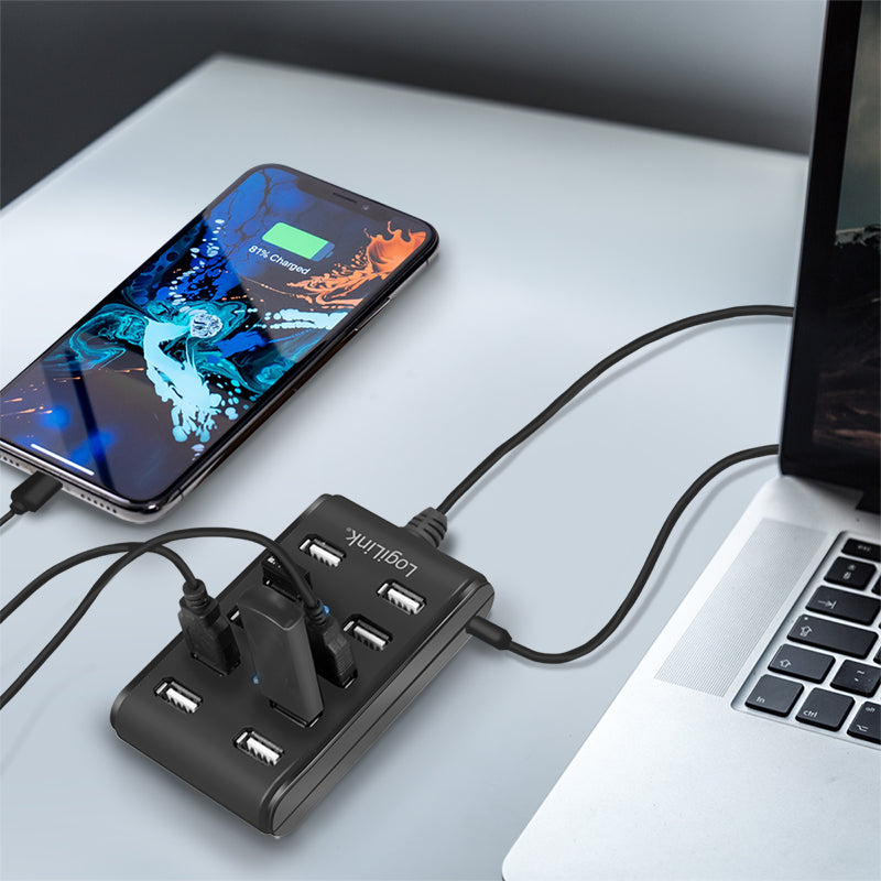 LogiLink USB 2.0 hub, 10 poorten, met aan/uit schakelaar, zwart