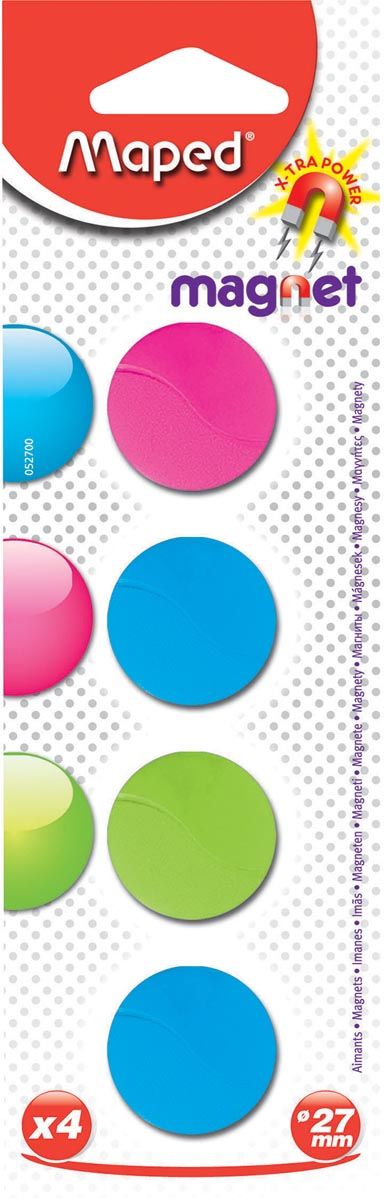 Maped magneten op blister diameter 27 mm, 4 stuks, 1 kleur per blister (groen, blauw of fuchsia)