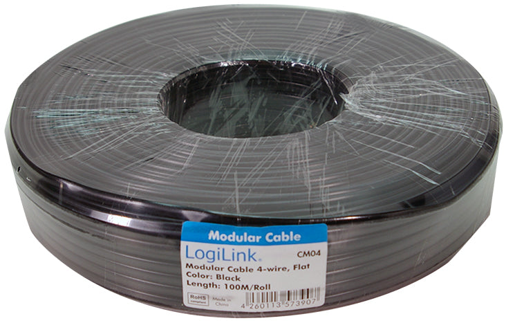 LogiLink telefoonkabel, 100 m, 6-aderig, plat, zwart