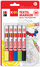 Marabu KiDS textielmarker, 5 x 3 ml, blisterverpakking van 5