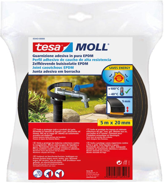 Tesa Moll  buisisolatie EPDM, 5 m x 20 mm, zwart