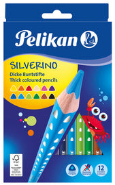 Pelikan driehoekige kleurpotloden SILVERINO dik, 6-pak kartonnen doos