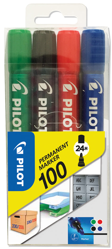 PILOT permanent marker 100, ronde punt, doosje à 4