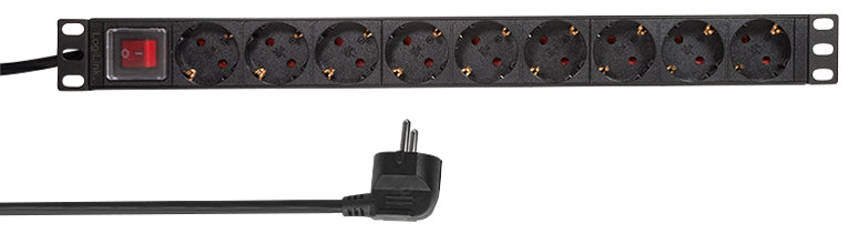 LogiLink 19 contactdoosstrook, 9-voudig, met schakelaar, zwart